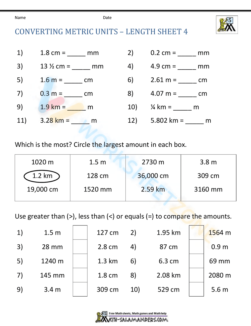 Converting Metrics Unit 4 - Page 1