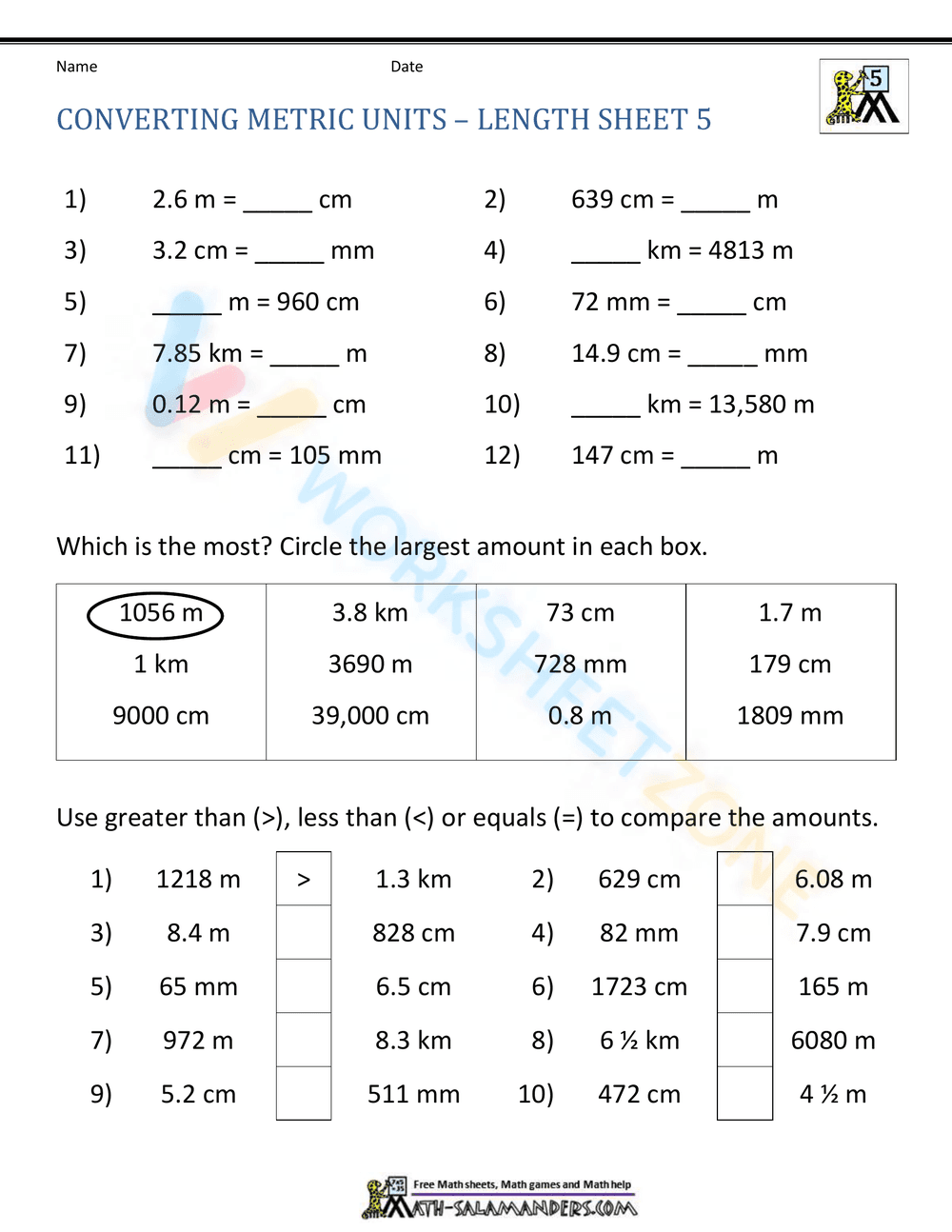 Converting Metrics Unit 5 - Page 1