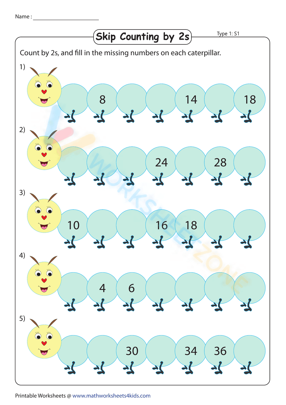 Count by 2s - catterpillar - Page 1