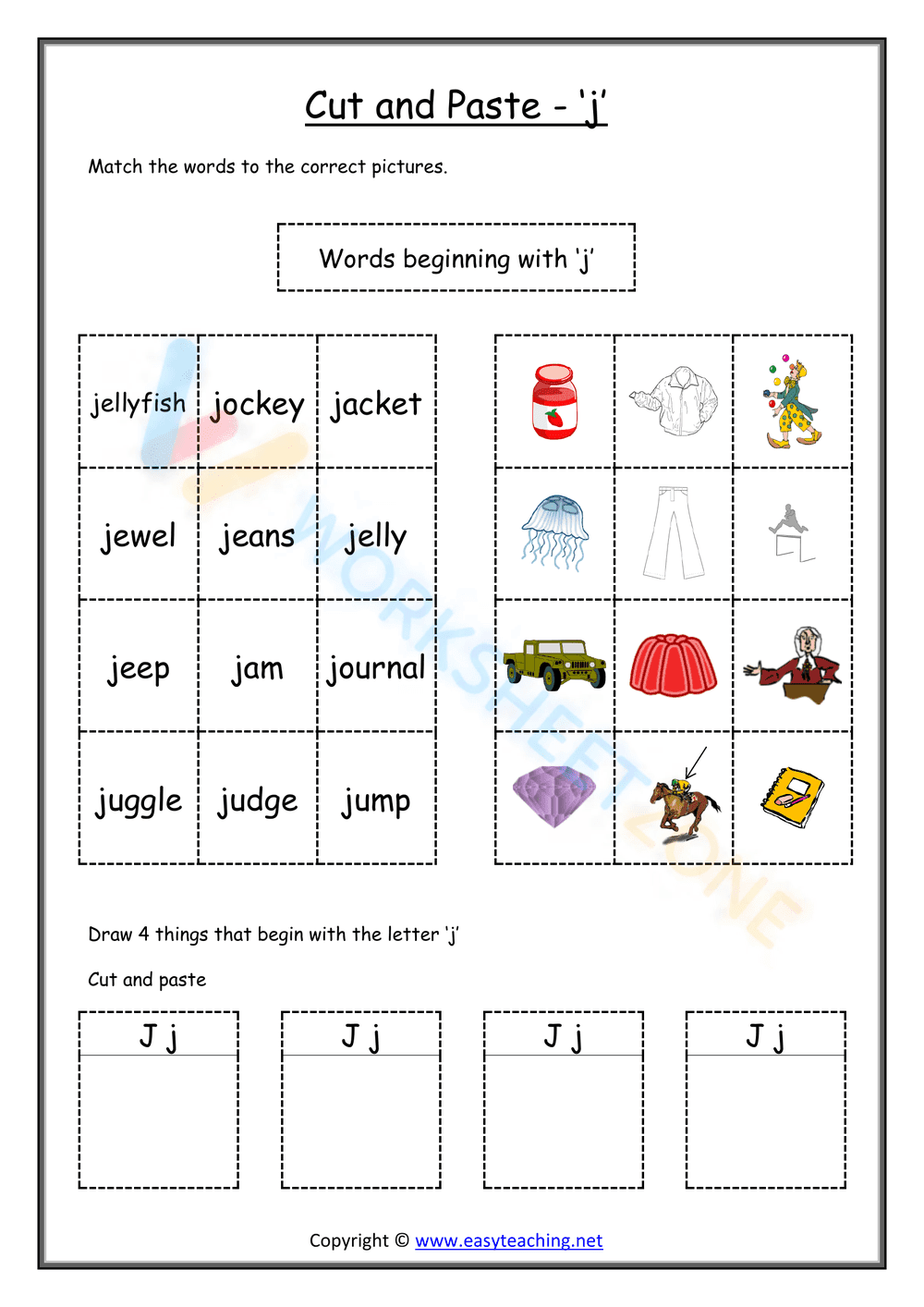 cut and paste beginning sounds worksheets 10 - Page 1
