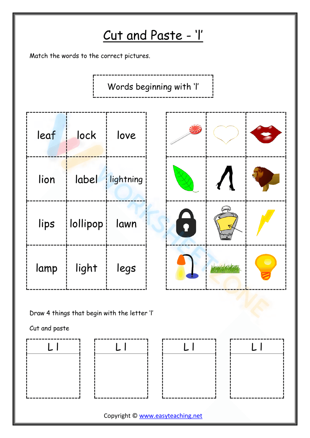cut and paste beginning sounds worksheets 12 - Page 1