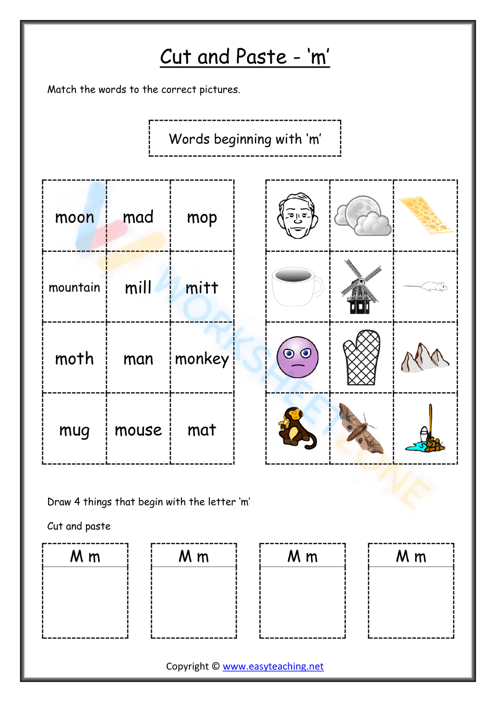 cut and paste beginning sounds worksheets 13 - Page 1