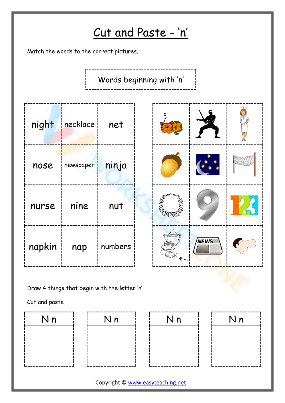 cut and paste beginning sounds worksheets 14 - Page 1