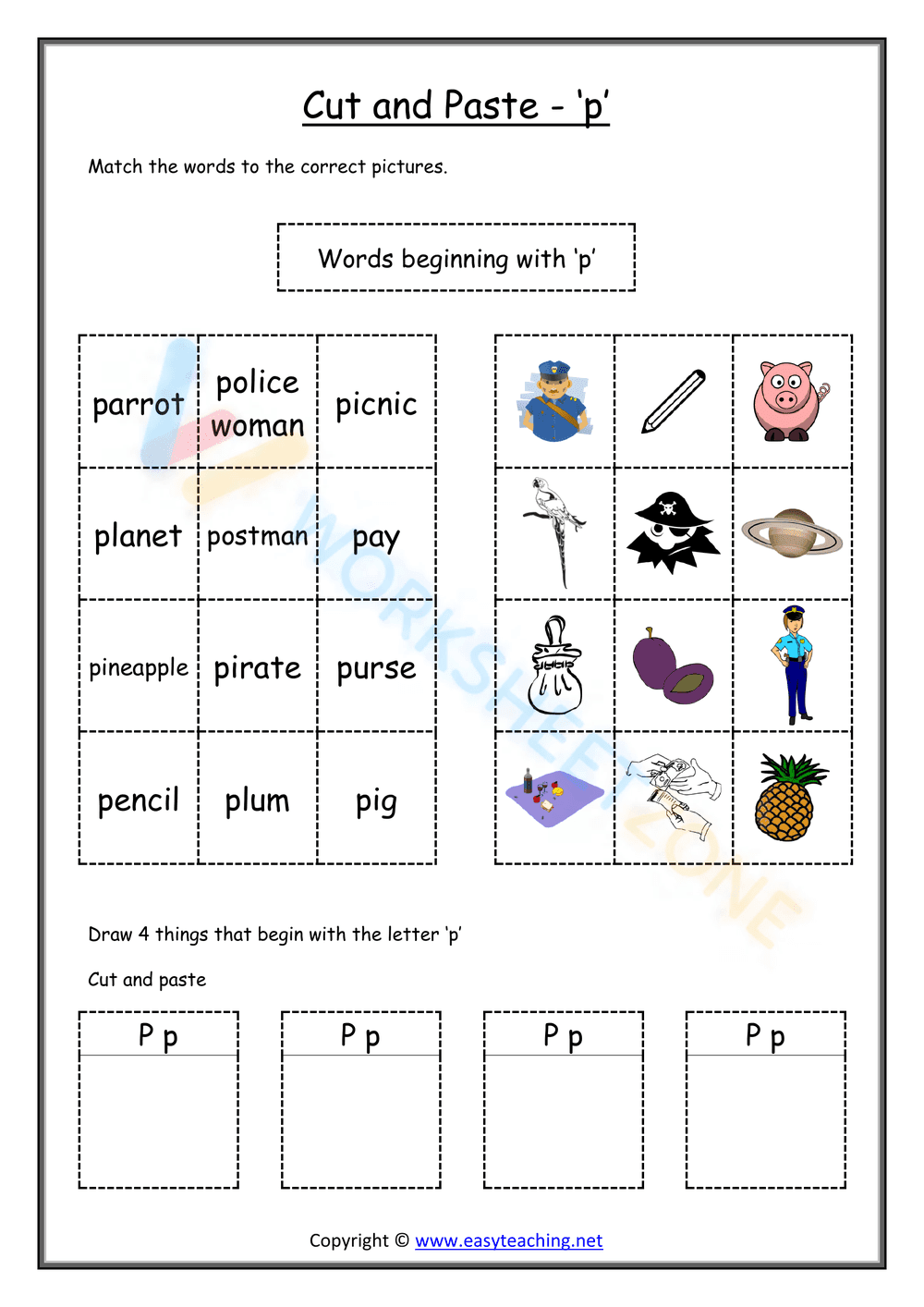 cut and paste beginning sounds worksheets 16 - Page 1