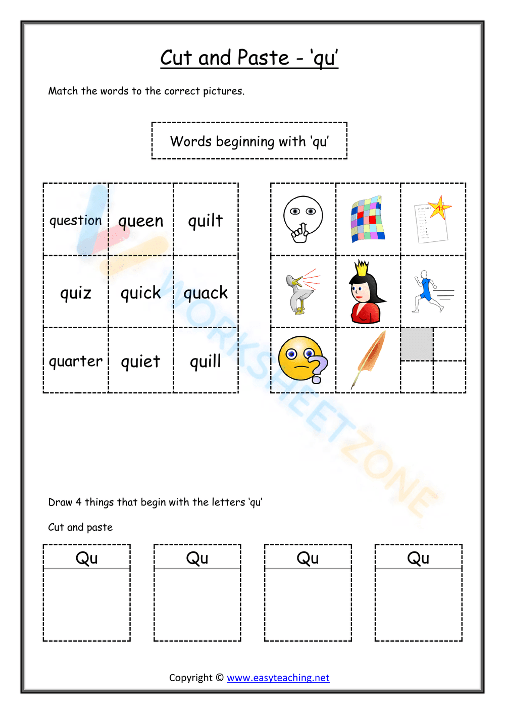 cut and paste beginning sounds worksheets 17 - Page 1