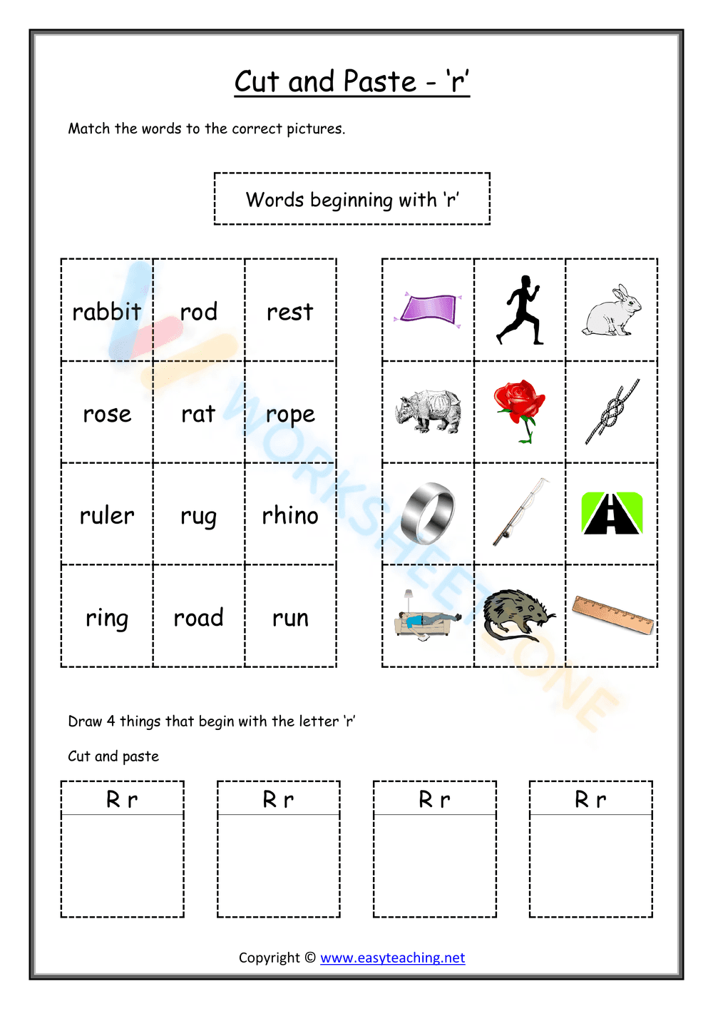 cut and paste beginning sounds worksheets 18 - Page 1