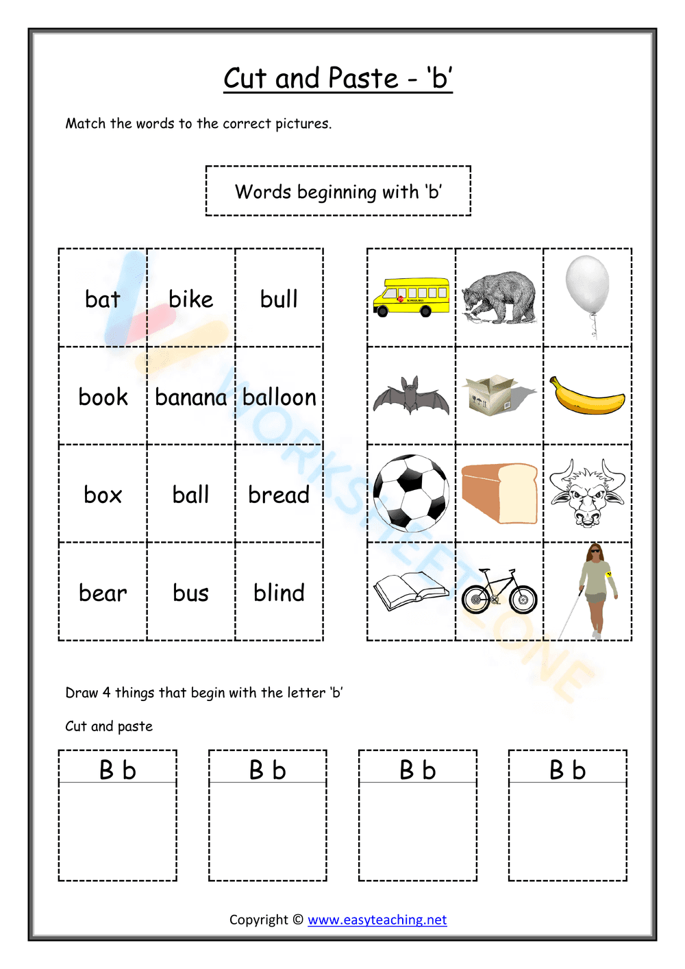 cut and paste beginning sounds worksheets 2 - Page 1