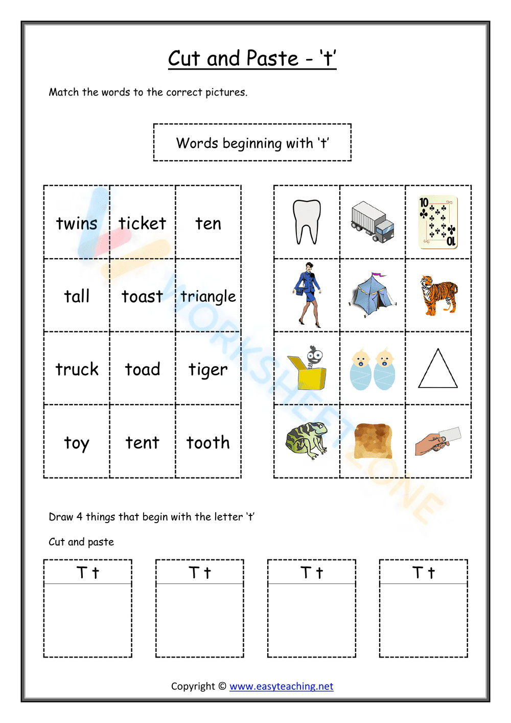 cut and paste beginning sounds worksheets 20 - Page 1