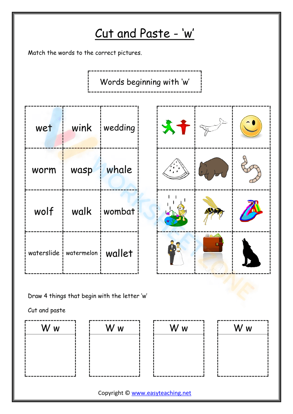 cut and paste beginning sounds worksheets 23 - Page 1