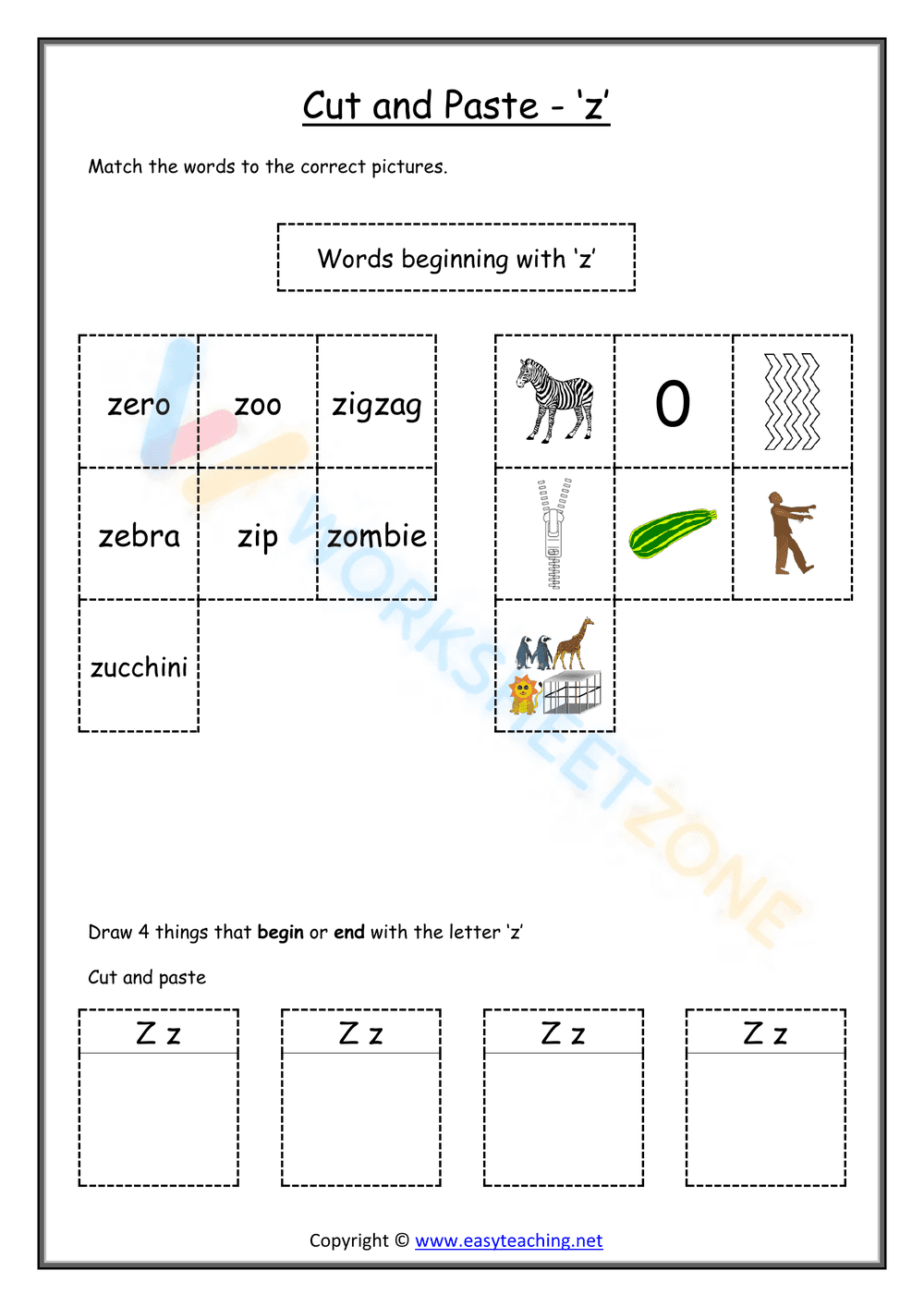 cut and paste beginning sounds worksheets 26 - Page 1