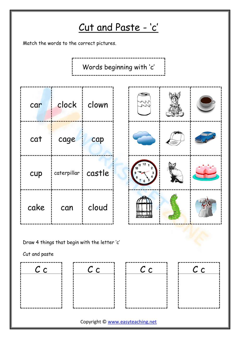cut and paste beginning sounds worksheets 3 - Page 1