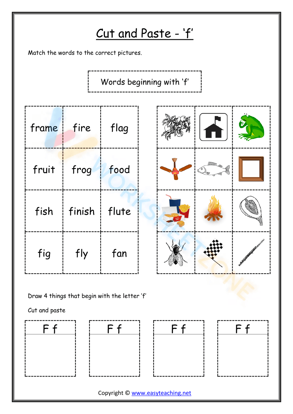 cut and paste beginning sounds worksheets 6 - Page 1