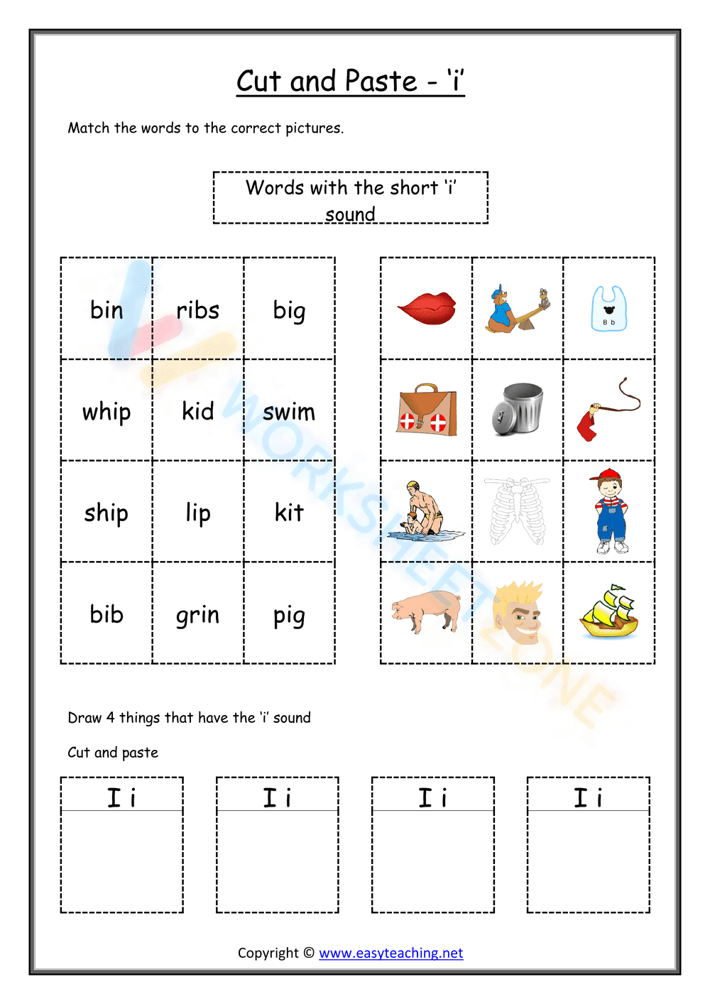 cut and paste beginning sounds worksheets 9 - Page 1