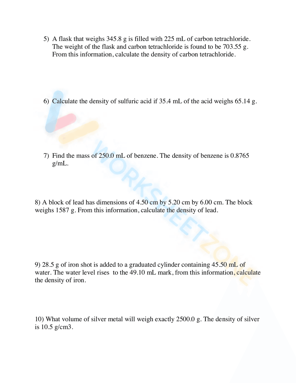Density Practice Problem Worksheet - Page 2