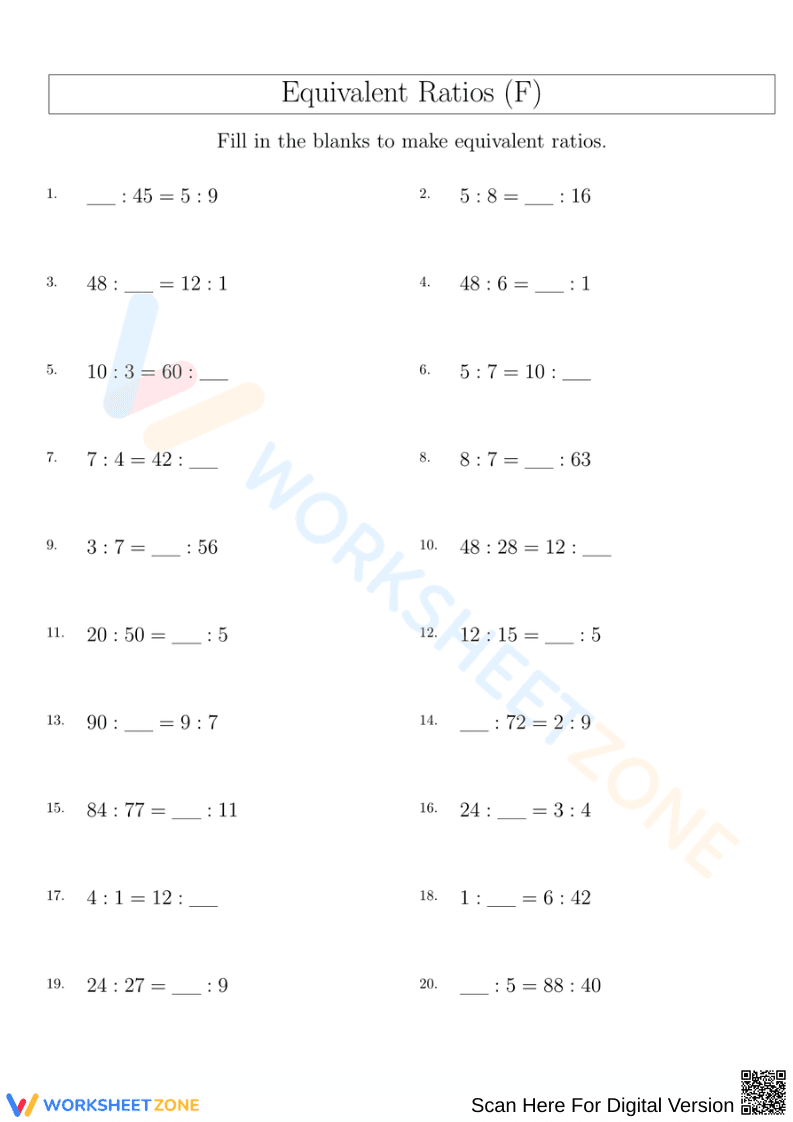 Equivalent Ratios Worksheet For Students - Page 1