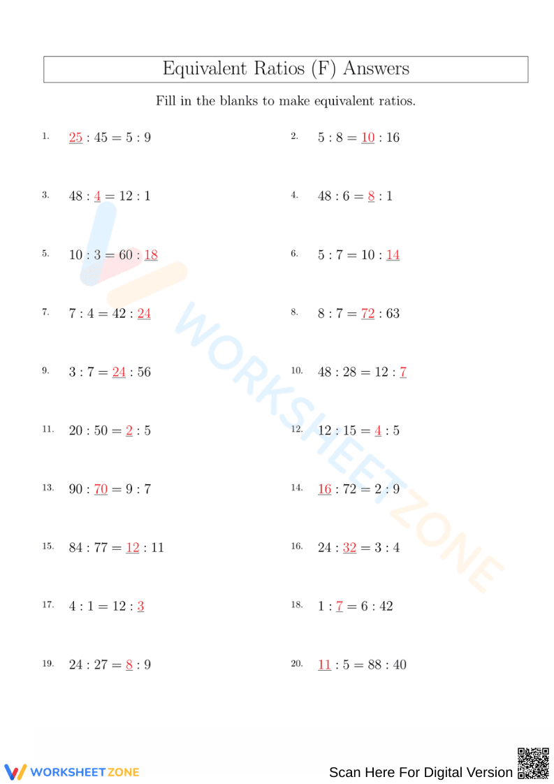 Equivalent Ratios Worksheet For Students - Page 2