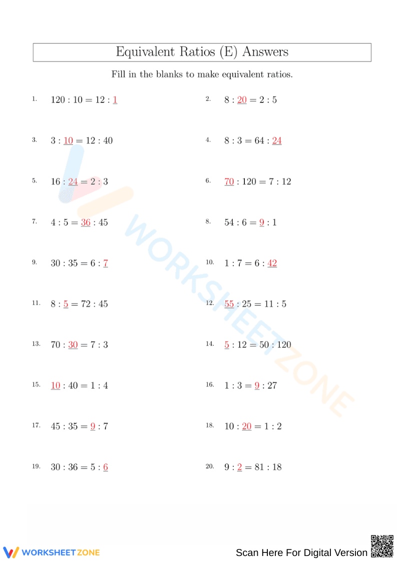 Worksheet for Equivalent Ratios Practice - Page 2