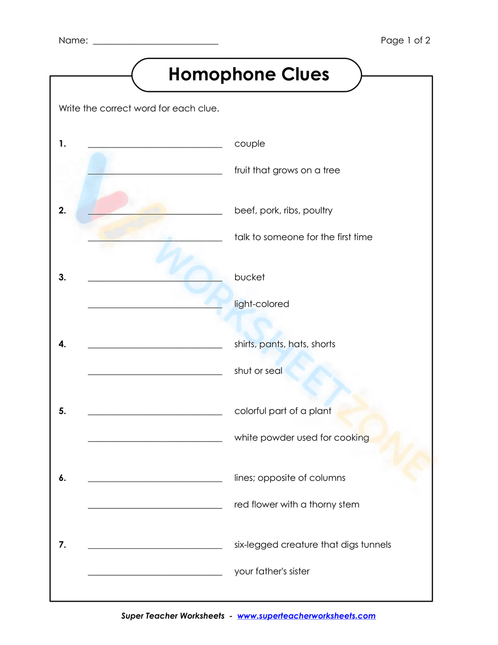 homophones worksheet 1 - Page 1