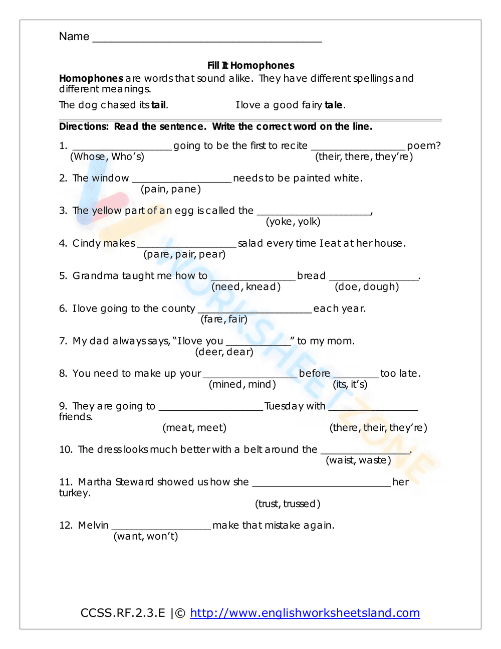 homophones worksheet 7 - Page 1