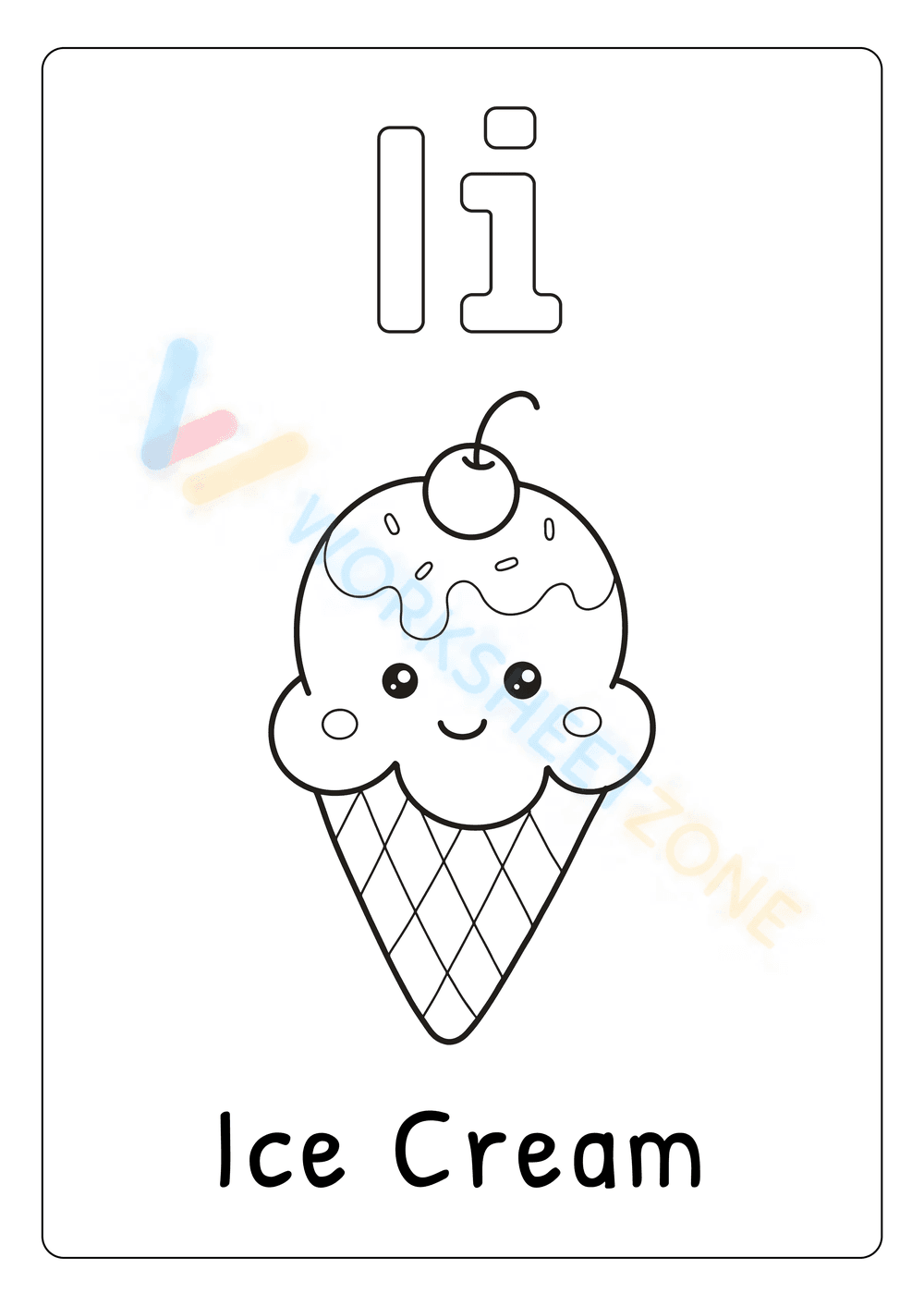 I is for Ice Cream: A Letter I Learning Worksheet - Page 1