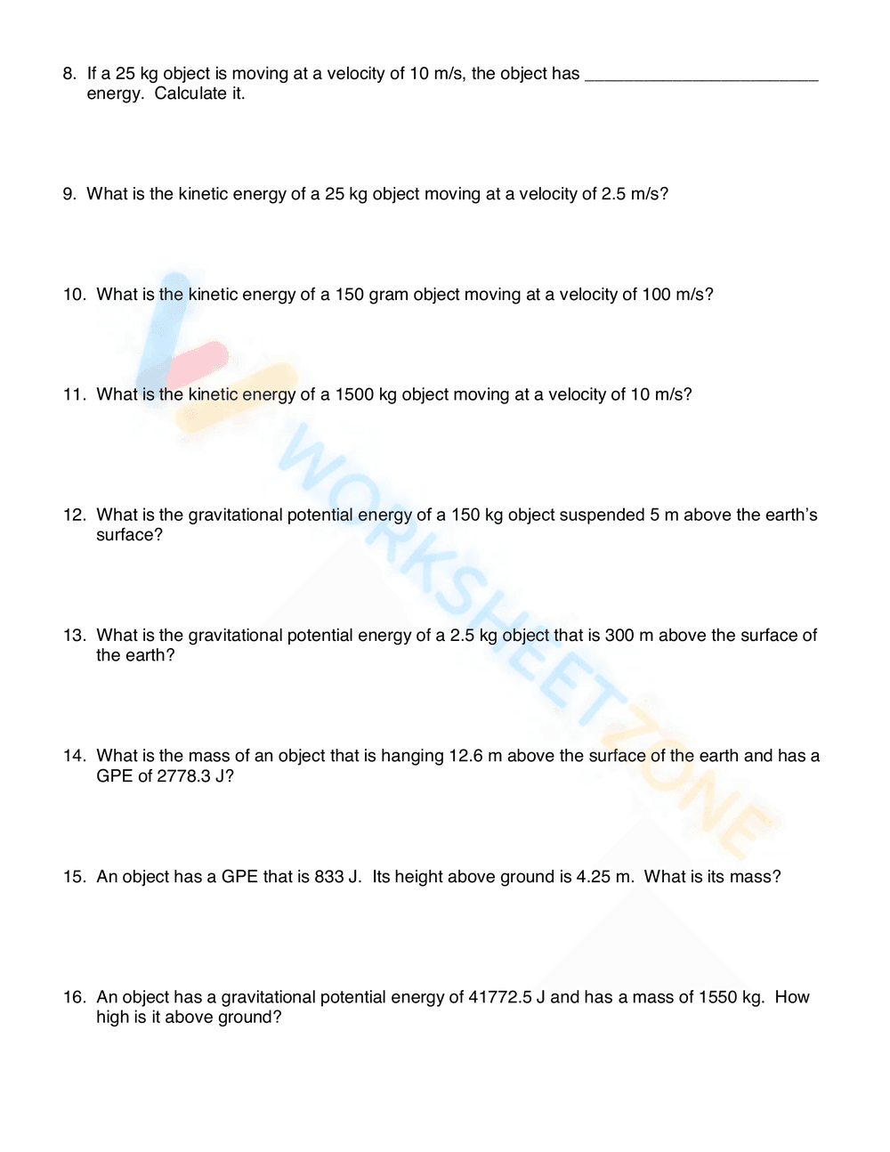KINETIC AND POTENTIAL ENERGY WORKSHEET 2 - Page 2