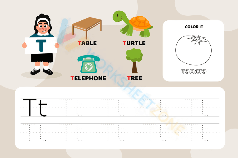 letter t beginning sound worksheets 23 - Page 1