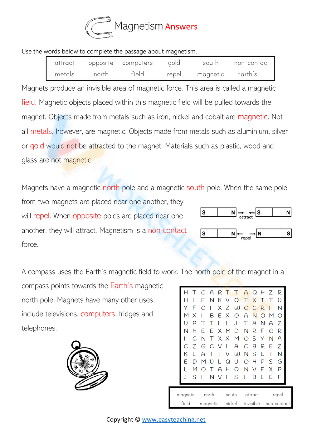 Magnetism Cloze Activity Sheet - Page 2