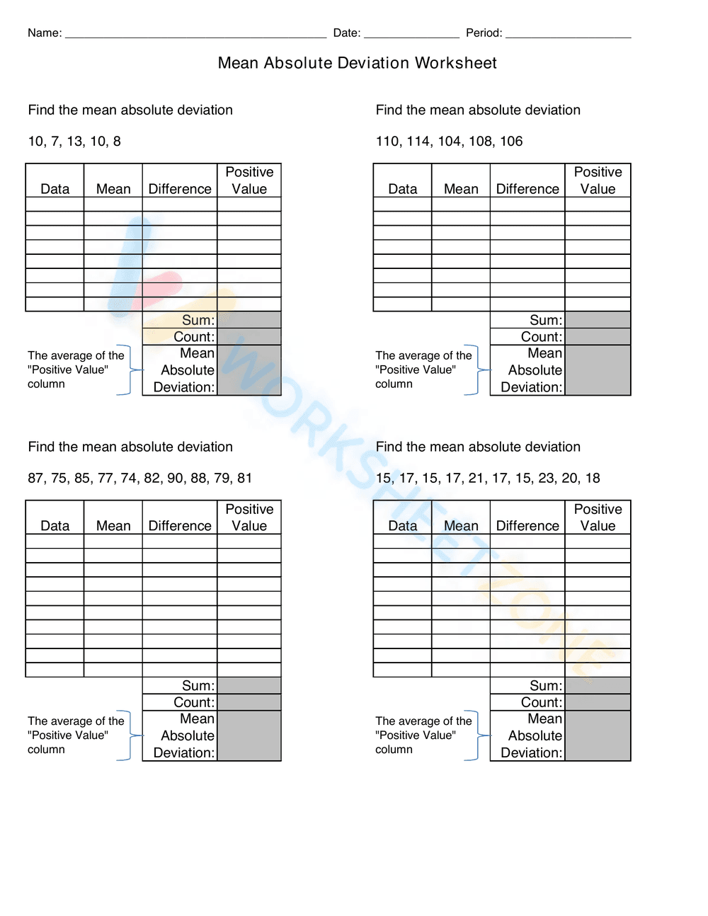 Master Mean Absolute Deviation Worksheet - Page 1