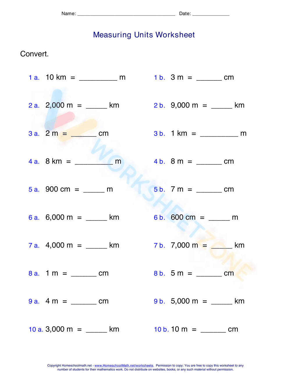 Measuring Units Worksheet 4 - Page 1