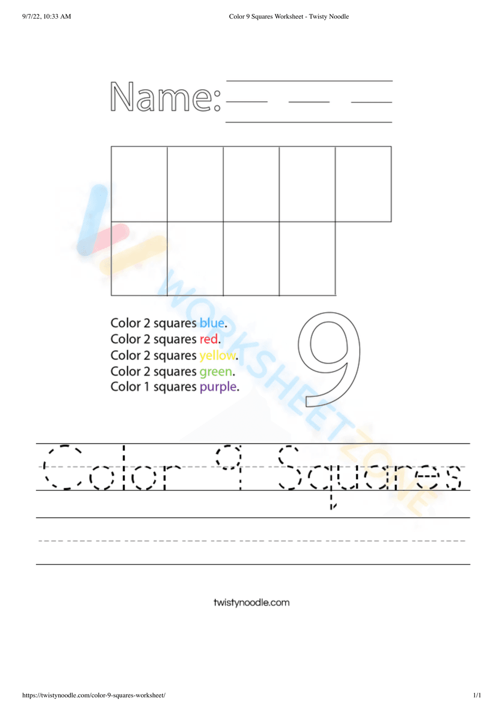 Number 9 worksheet 6 - Page 1