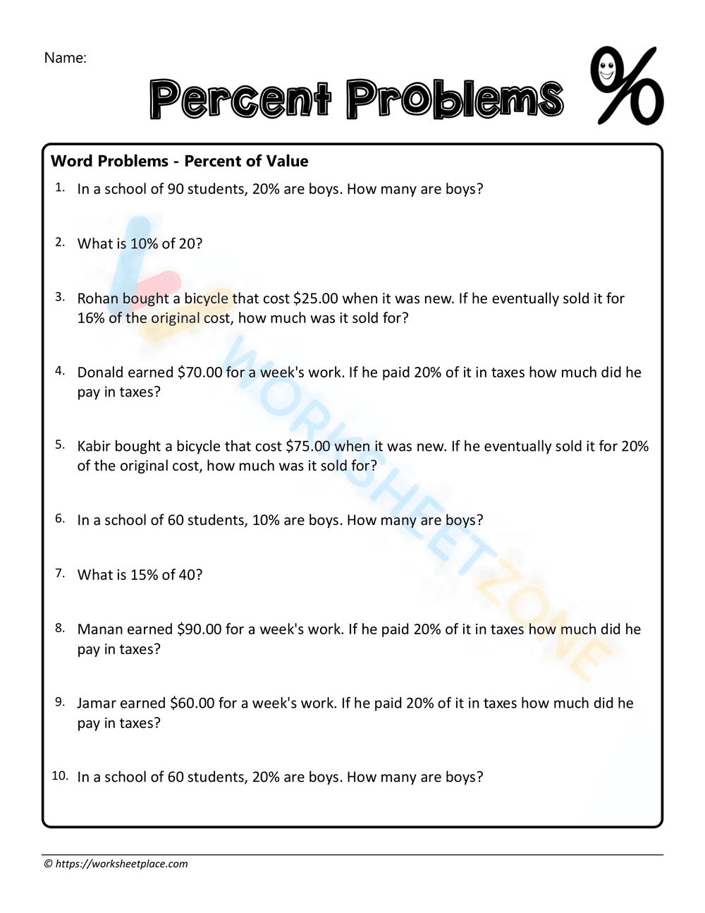 Percent problem 9 - Page 1
