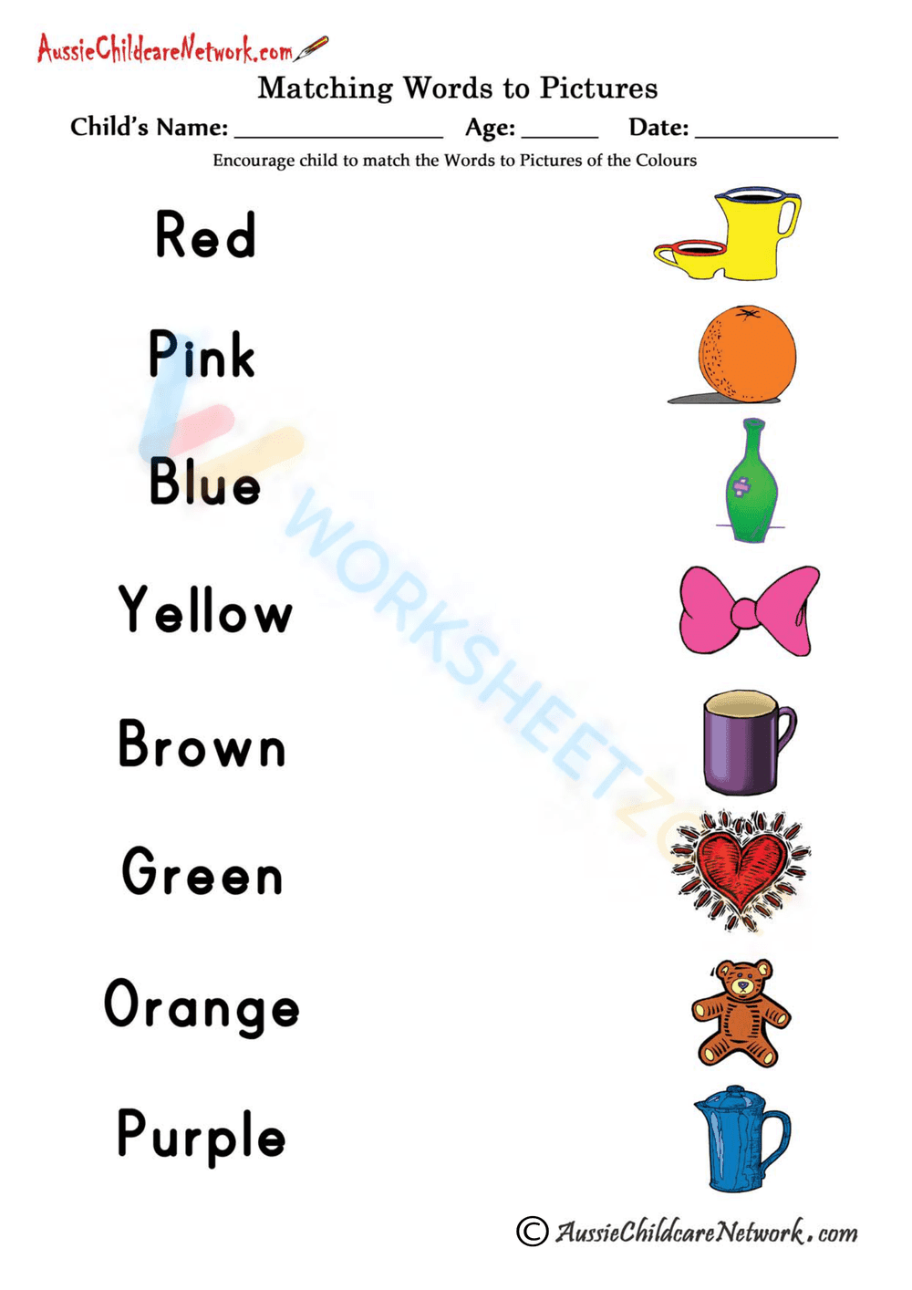 Picture Word Matching Worksheet for Vocabulary Building - Page 1