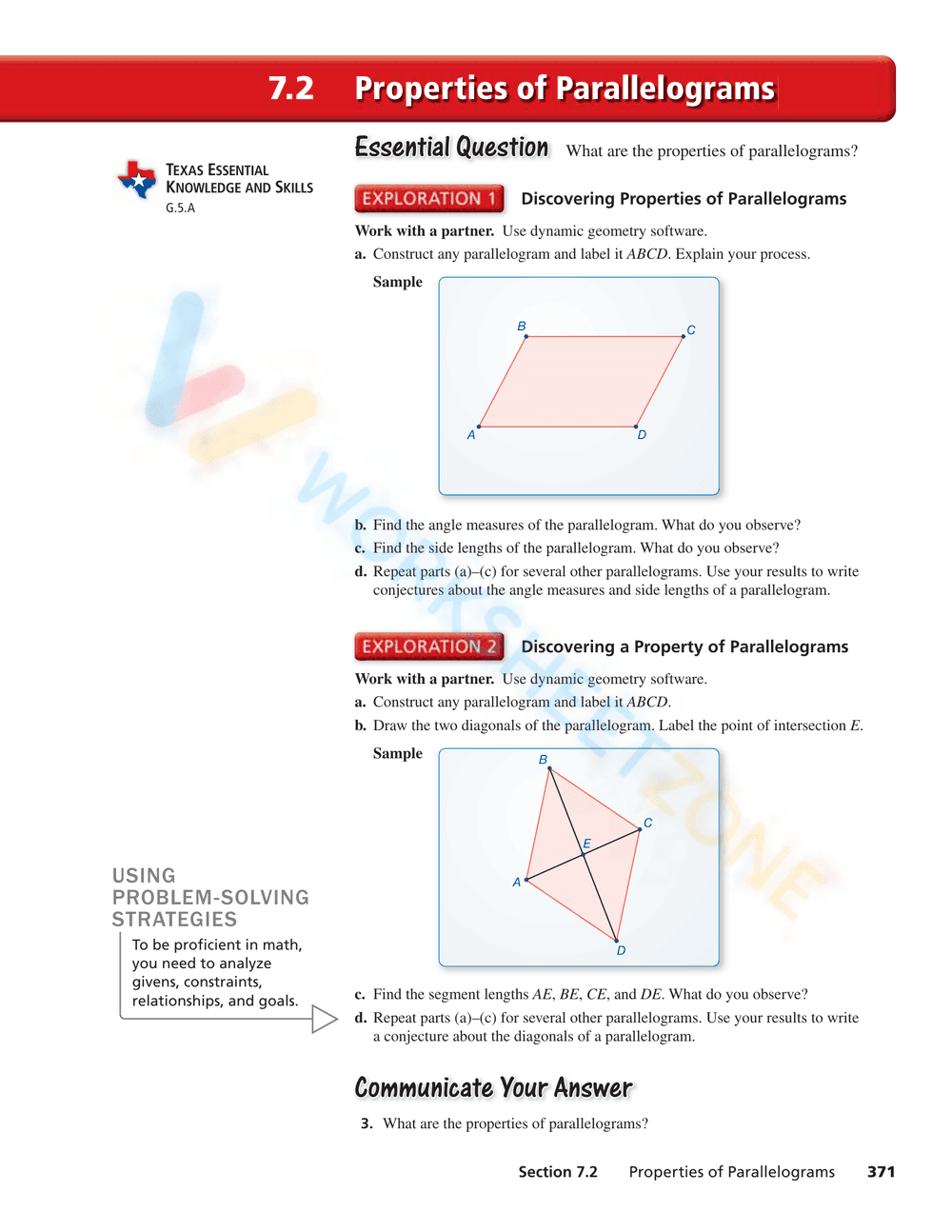 Understand Properties of Parallelograms - Page 1