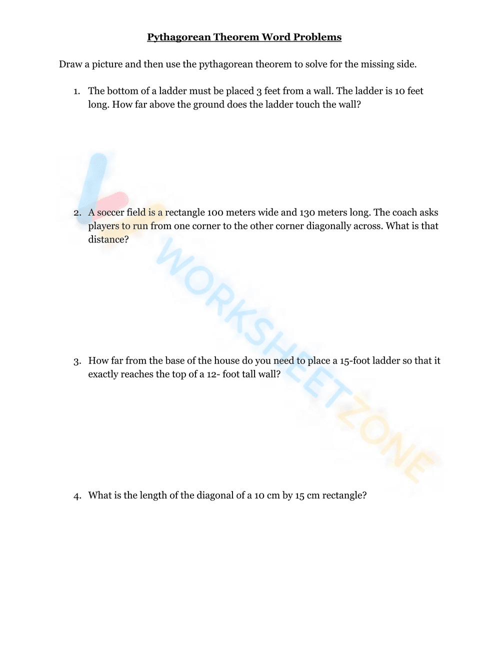 Pythagorean Theorem Word Problems 1 - Page 1