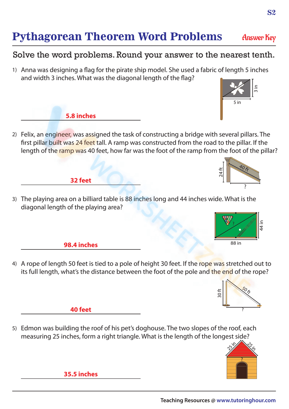 Pythagorean Theorem Word Problems 3 - Page 2