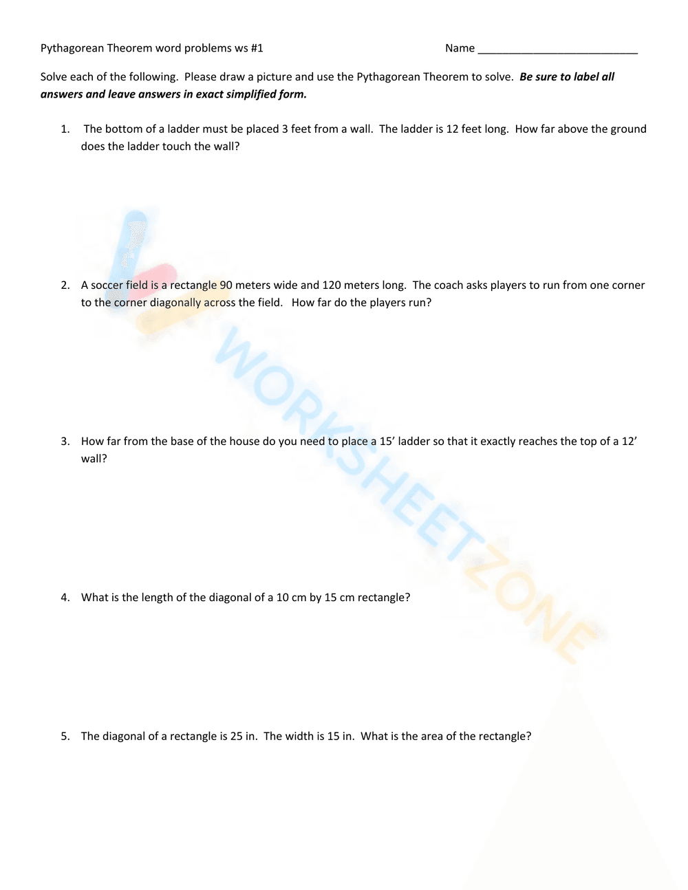 Pythagorean Theorem Word Problems 5 - Page 1