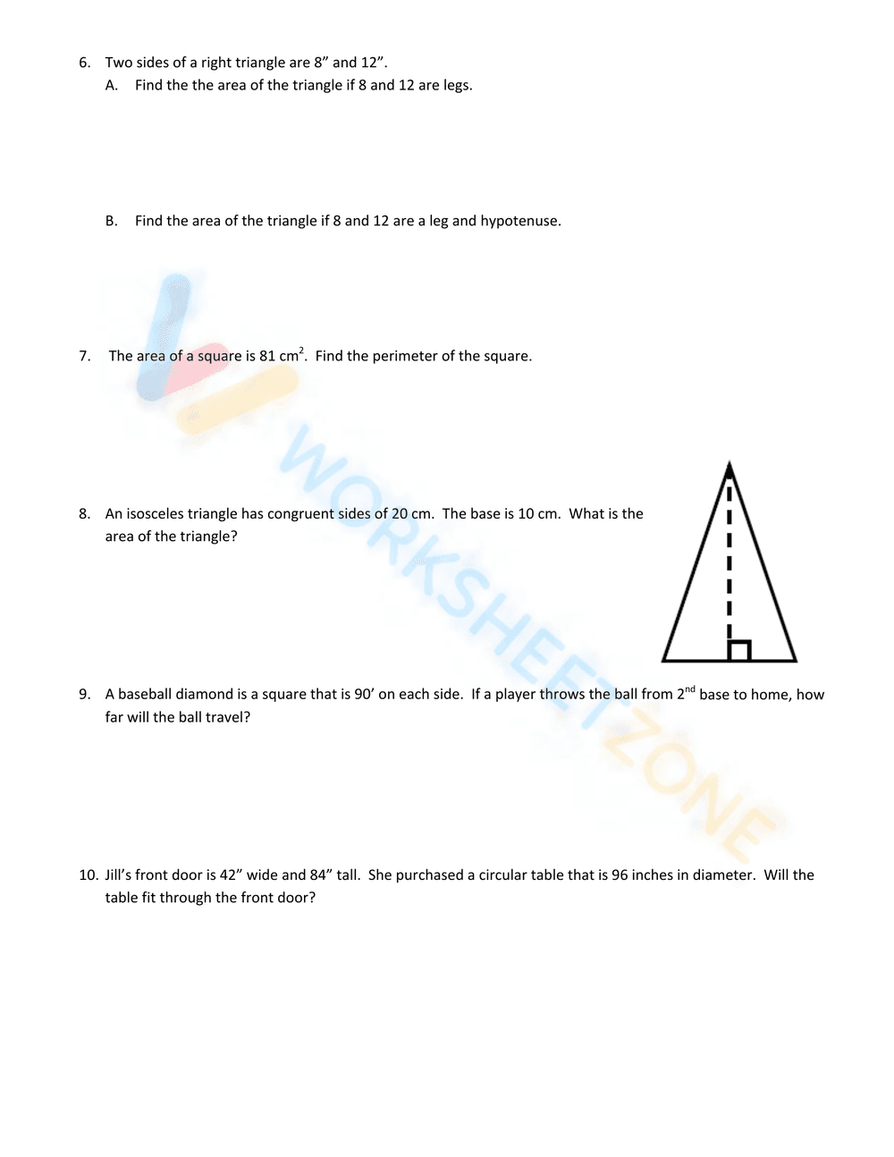 Pythagorean Theorem Word Problems 5 - Page 2