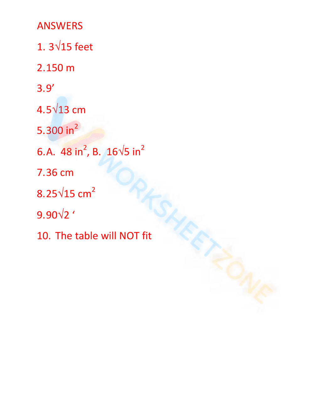 Pythagorean Theorem Word Problems 5 - Page 3