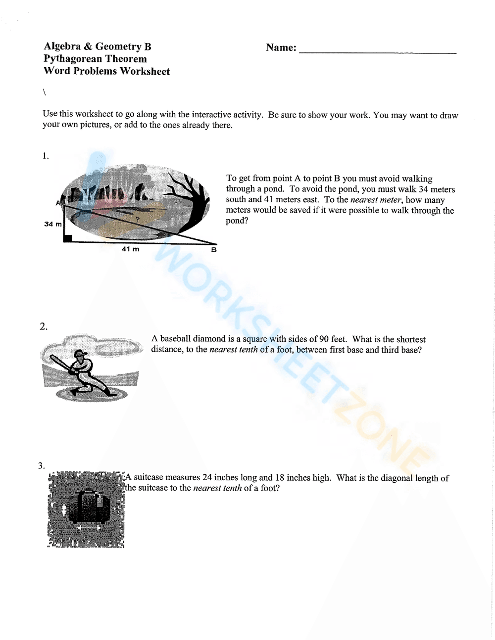Pythagorean Theorem Word Problems 6 - Page 1