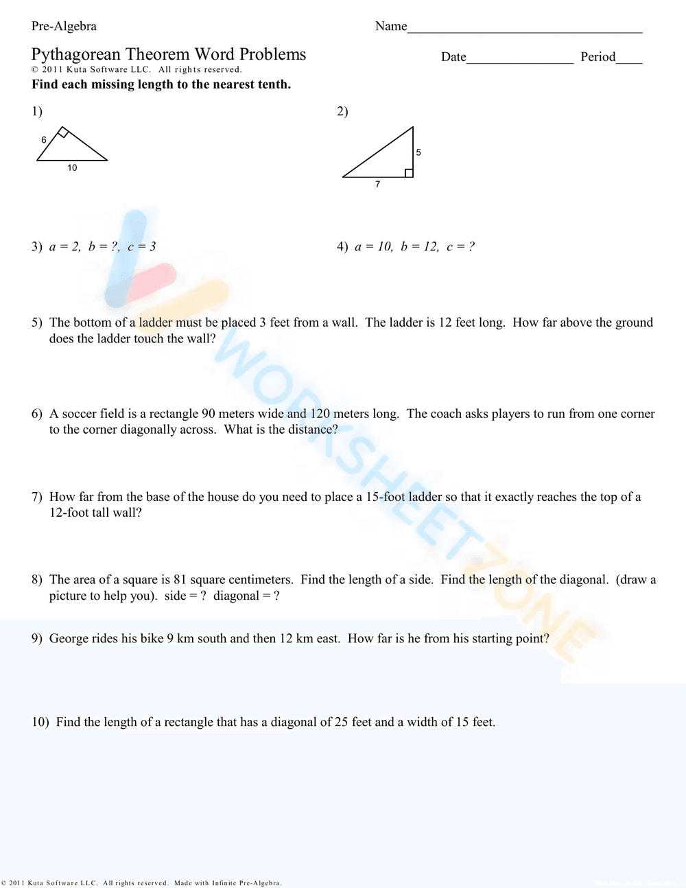 Pythagorean Theorem Word Problems 7 - Page 1