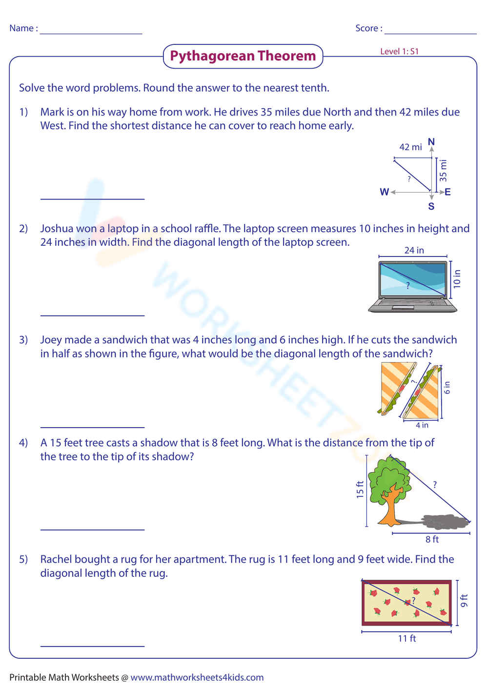 Pythagorean Theorem Word Problems 8 - Page 1