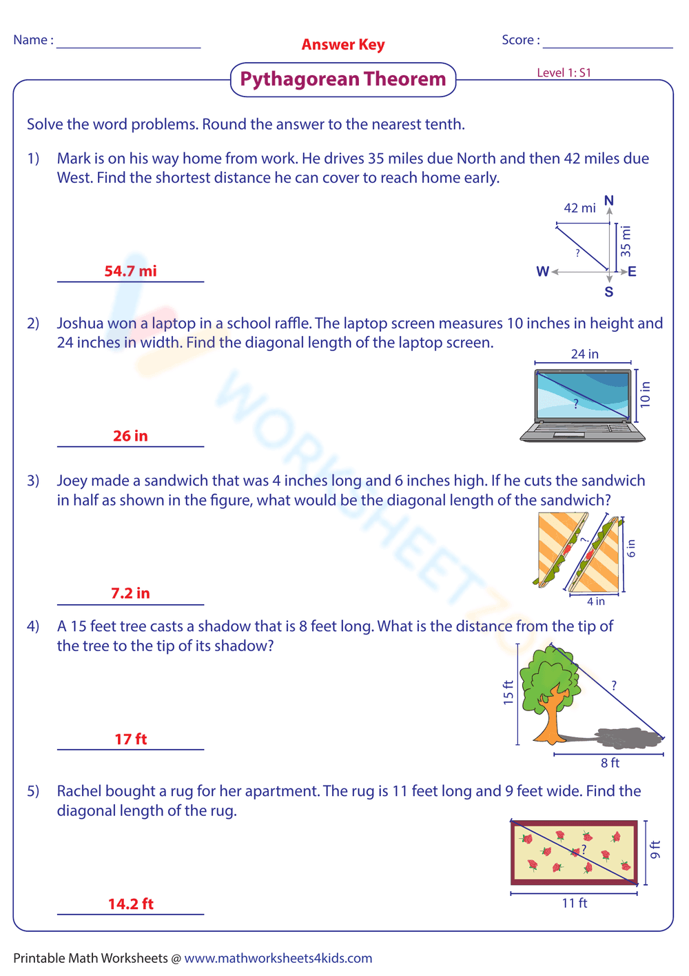 Pythagorean Theorem Word Problems 8 - Page 2