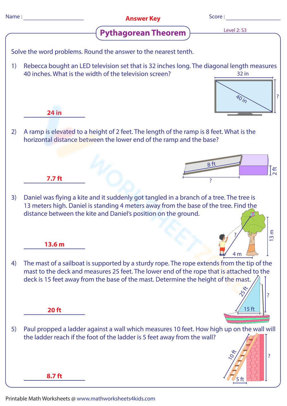 Pythagorean Theorem Word Problems 8 - Page 12