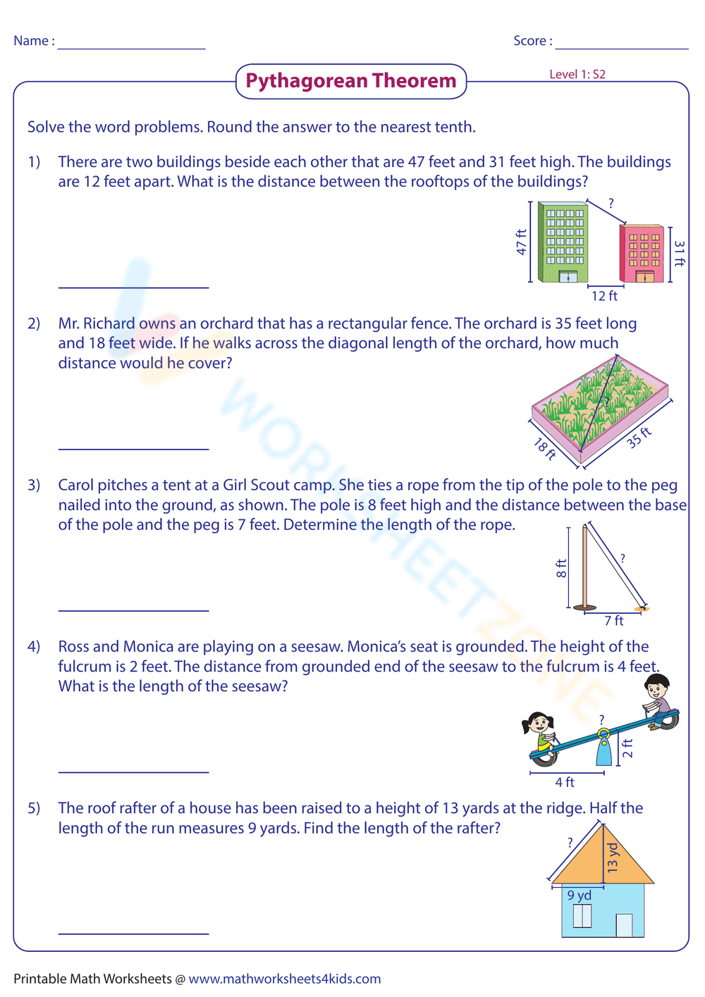 Pythagorean Theorem Word Problems 8 - Page 3
