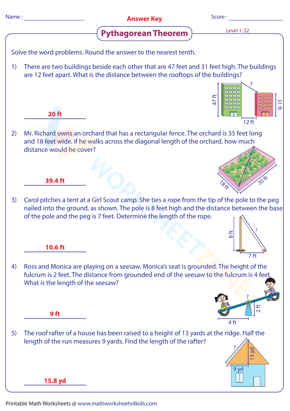 Pythagorean Theorem Word Problems 8 - Page 4