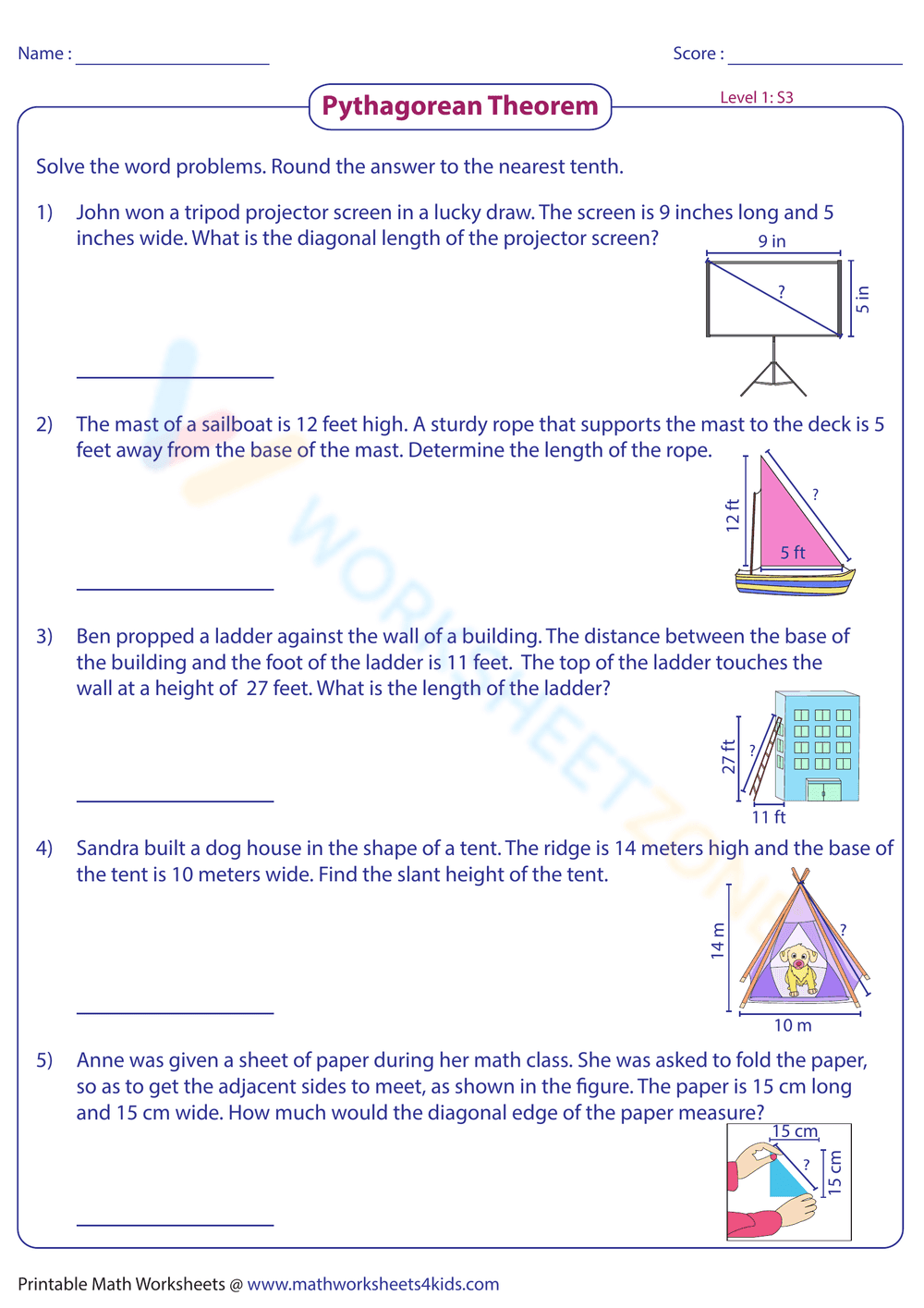 Pythagorean Theorem Word Problems 8 - Page 5