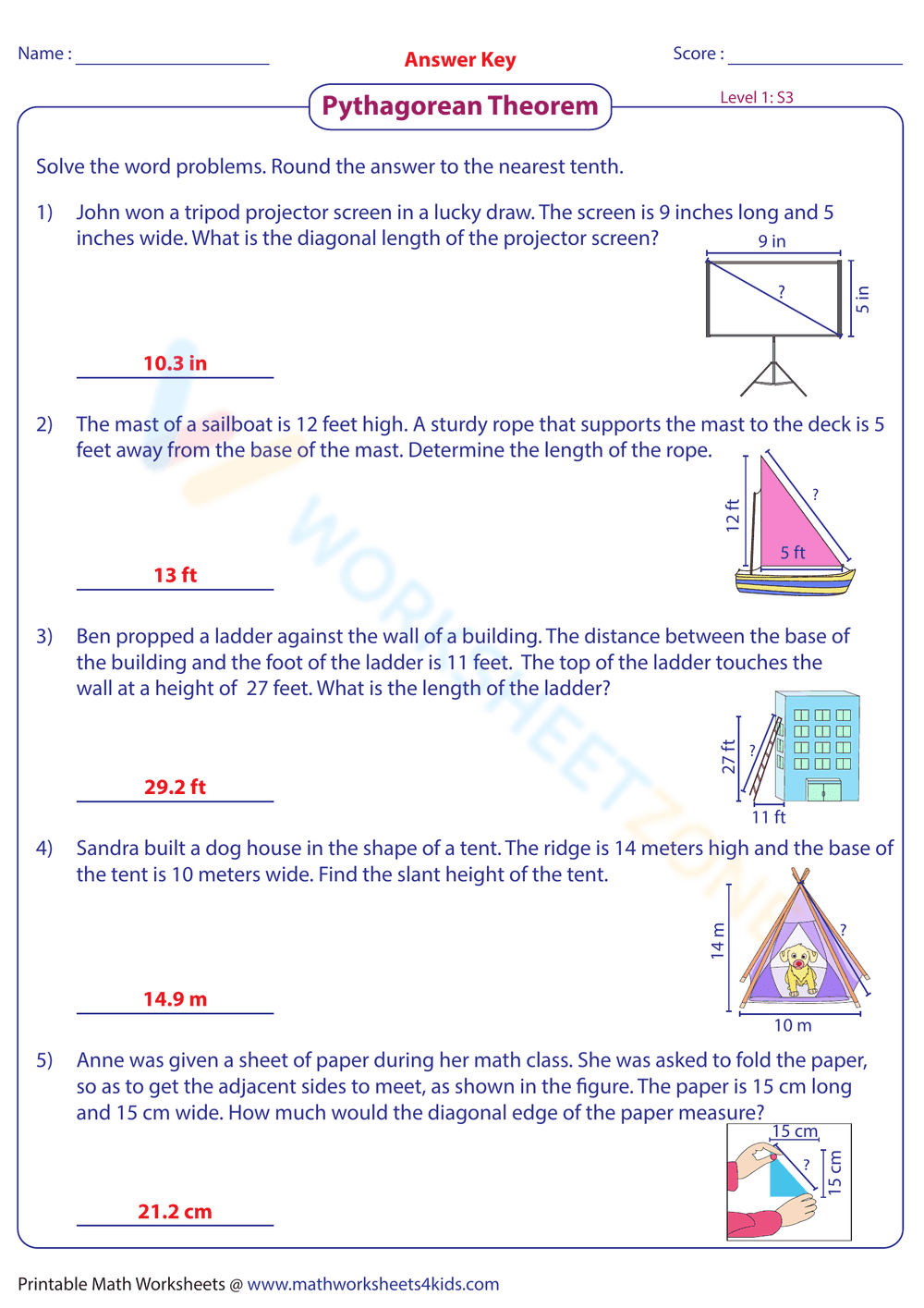 Pythagorean Theorem Word Problems 8 - Page 6