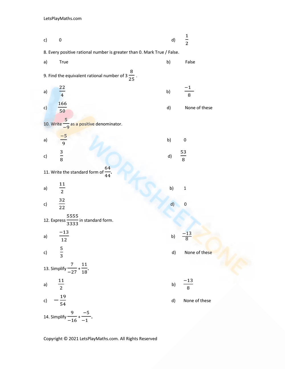 Rational Number Worksheet 3 - Page 2