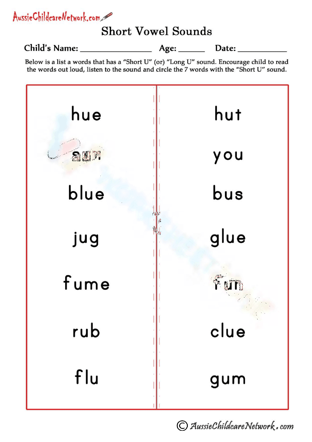 Short and Long U vowels - Page 1