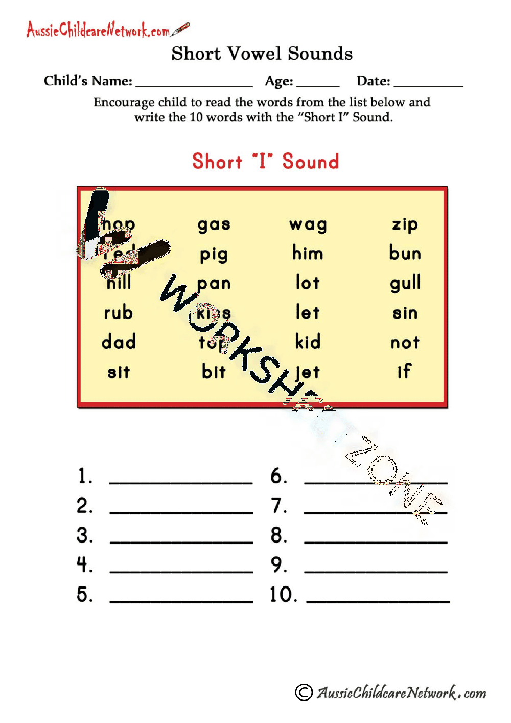 Short I sounds - Page 1